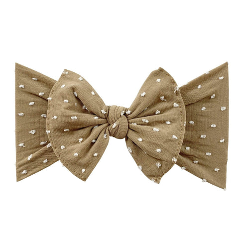 patterned-shabby-knot-mocha-dot Baby Bling Bows clips headbands - Sophia's StylePATTERNED SHABBY KNOT-